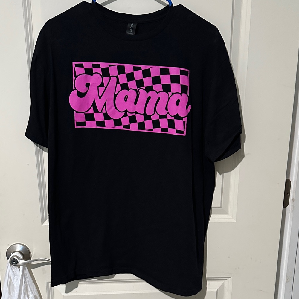 Gildan Black Tee with Pink "Mama" Checker Graphic